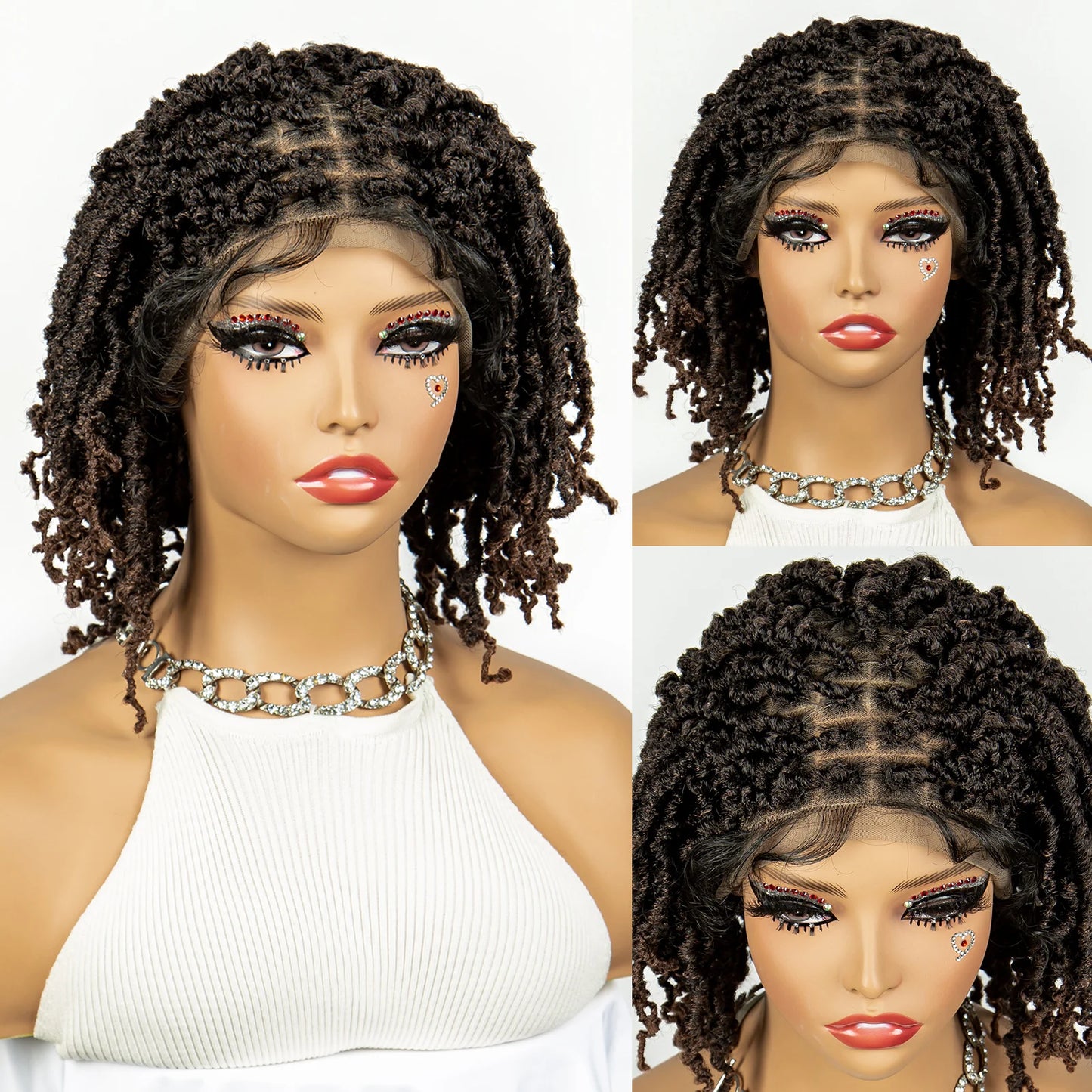 14inch Short Dreadlock Braided Wigs Synthetic Lace Front Knotless Box Braids Wig Faux Locs Braided Wigs with Baby Hair for Women