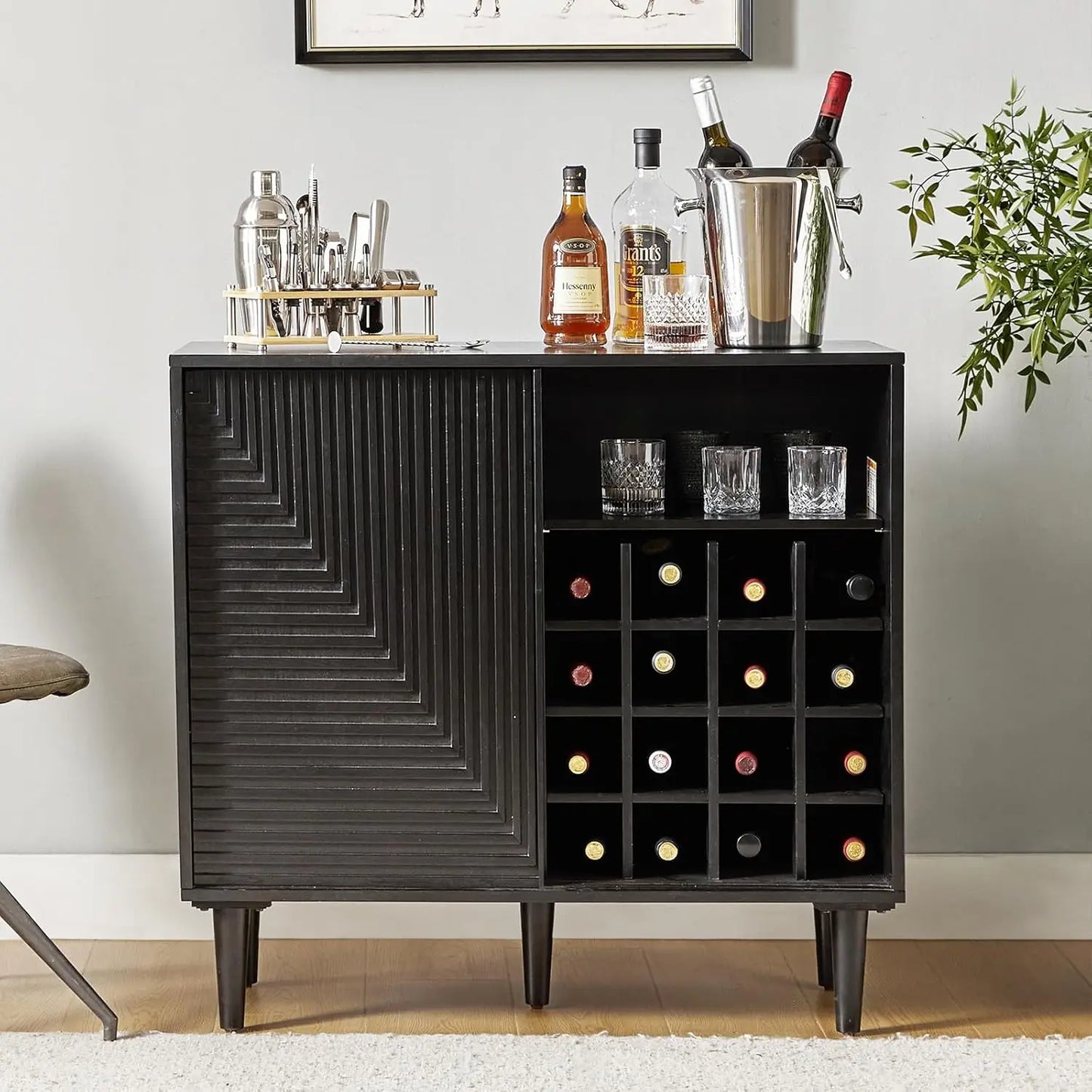 Magric Accent Cabinet Built-in Wine Rack, Mid-Century Modern Bar Cabinet with Durable Natural Oak Wood & Handcrafted Finish