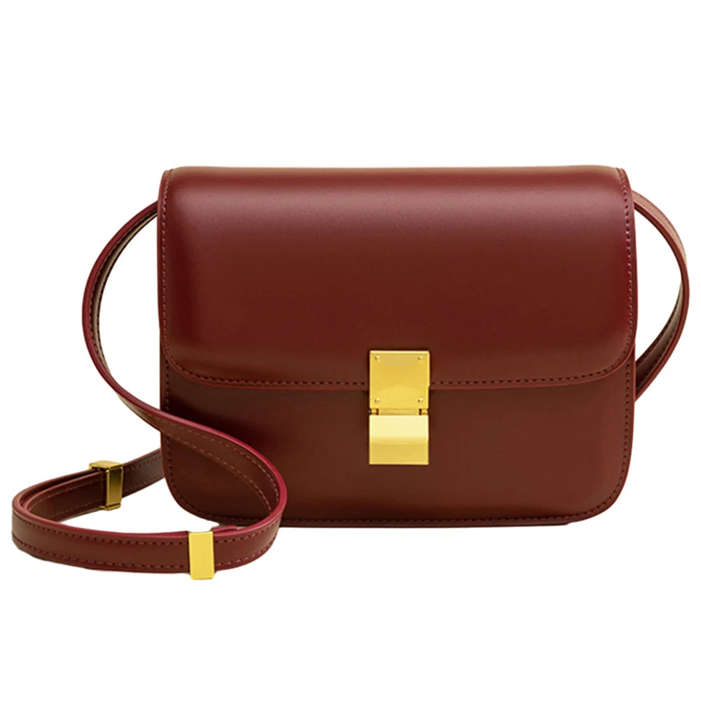 Leather Shoulder Bag for Women Small Square Bag Metal Lock Fashion Messenger Bag Luxury Designer Handbag Casual Commuting Bag