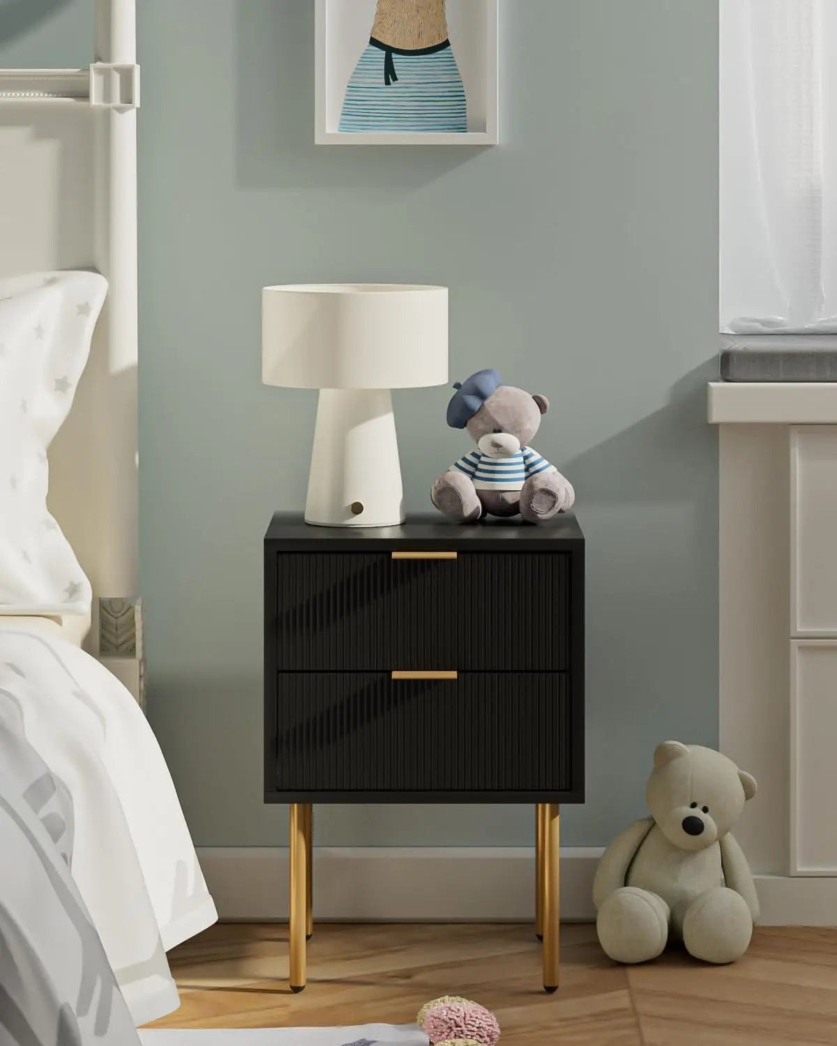 Nightstand,Small Bedside Table With Gold Frame,White Night Stand,Bedside Furniture,Side Table With Drawer And Shelf For