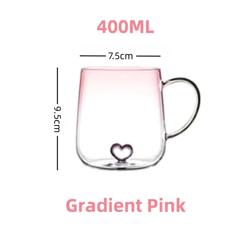 400mL 3D Love Gradient Transparent Glass Coffee Mug Milk Juice Couple Pair Cup Lady Office Afternoon Tea Party Drinkware Mom mug