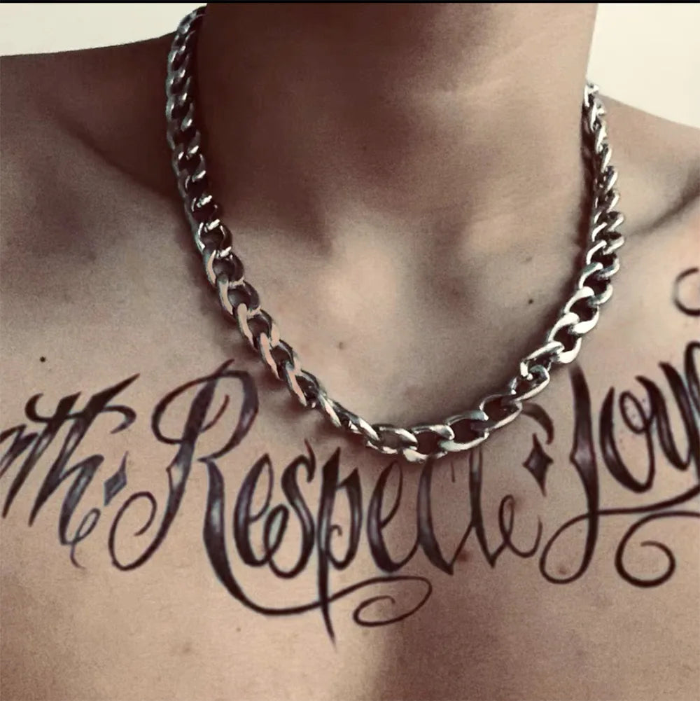 HNSP 316L Stainless Steel Cuban Flat Chain Necklace For Men Male Neck Jewelry Accessories