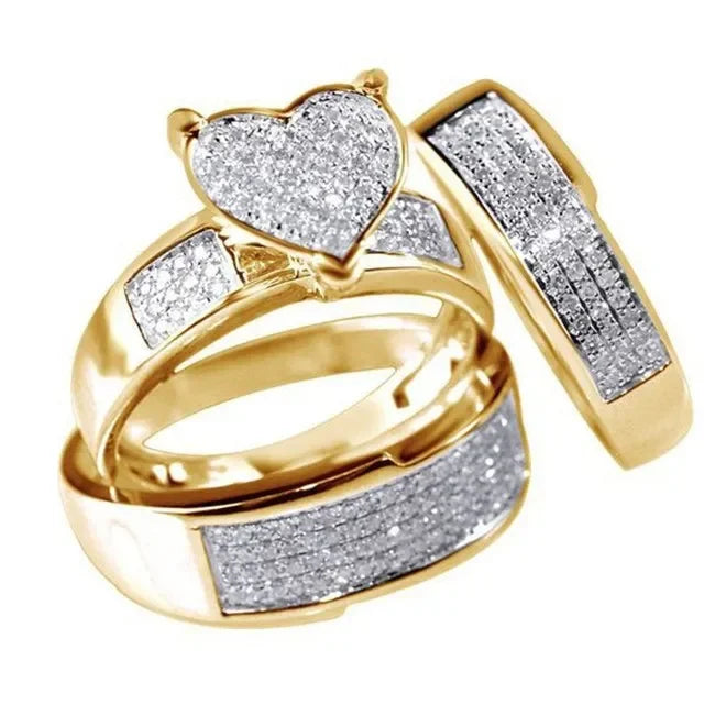 Mifeiya Luxury Wedding Engagement Lover's Ring Set Bling Iced Out Geometric AAA Cubic Zircon Crystal Ring for Couple Women Men