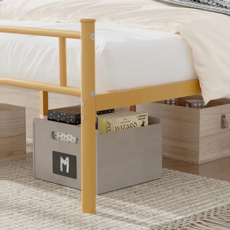 Metal Platform Bed Frame with Headboard & Footboard, Steel Slats Mattress Foundation, No Box Spring Needed, Queen, Gold
