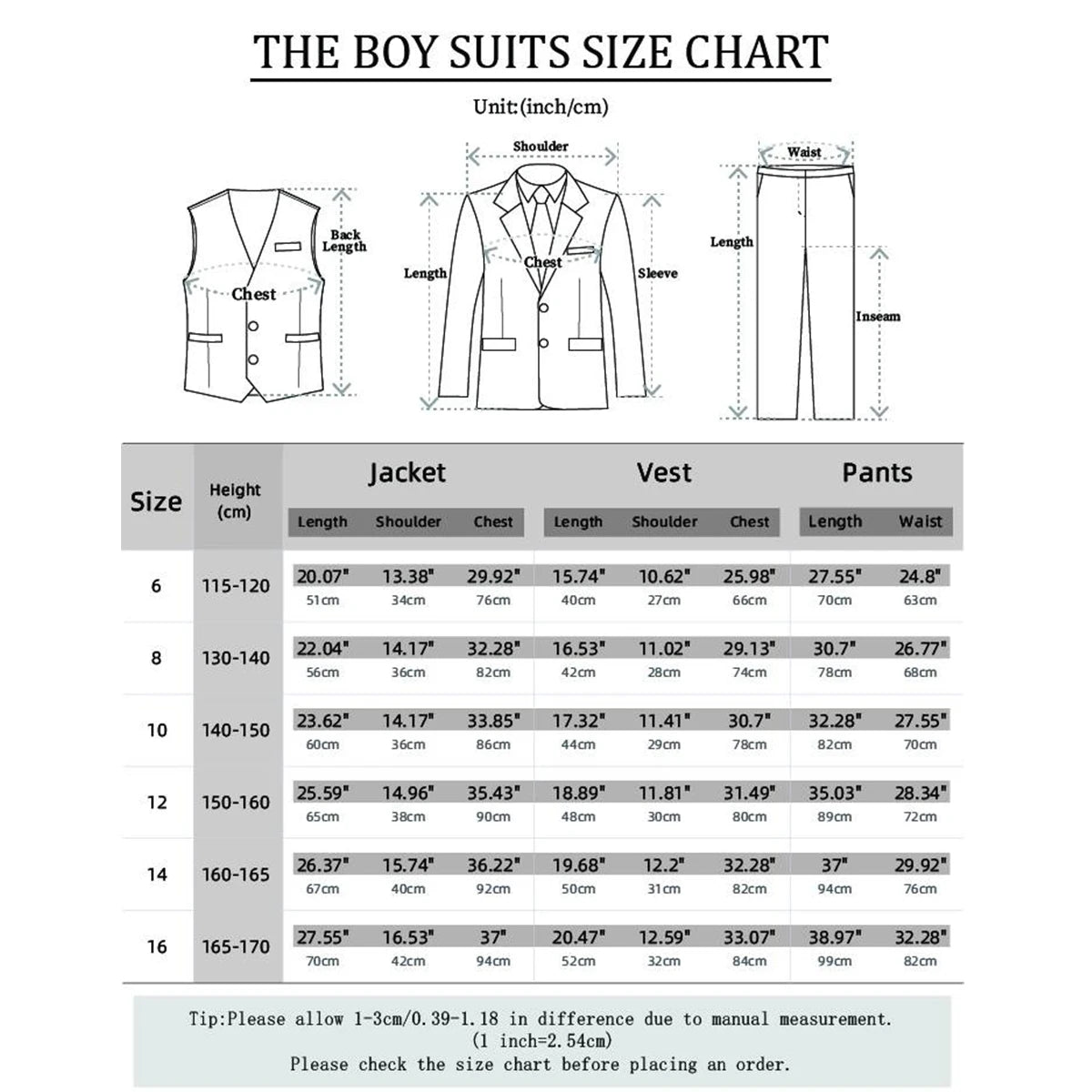 Suit for Kids Boys Wedding Formal Outfit Set Children Gentleman Ring Bearer Clothings Perform Tuxedo Vest + Pants + Blazer 3PCS