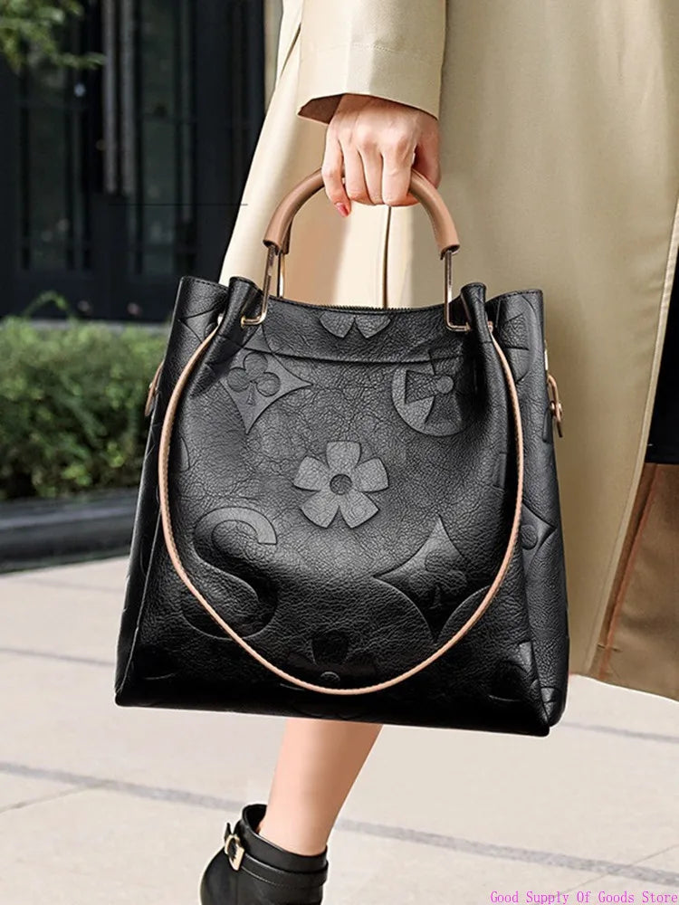 New Bag: Bucket Bag, Fashionable Texture, Embossed Women's Handbag, Large Capacity Mother and Child Bucket Bag, Mommy Bag