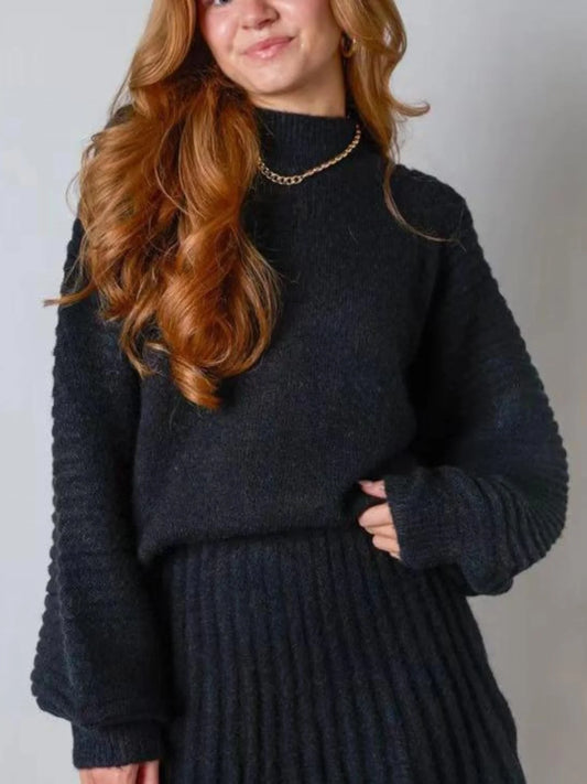 Ele f High Collar Knitted Sweater Top And Skirt Set Women's Faion Ensemble Long Sve Autumn Collection