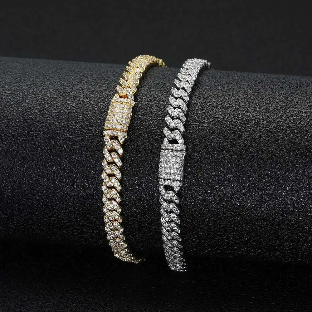 New 6mm Bling Iced Out CZ Zircon Bracelet Hip Hop Personality Miami Cuban Link Charm Bracelet for Men Women