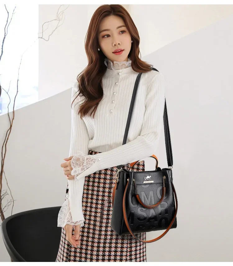 2025 New Crossbody Bag Large Capacity Popular on The Internet Same Western Style Soft Leather Embossed Shoulder Handbag