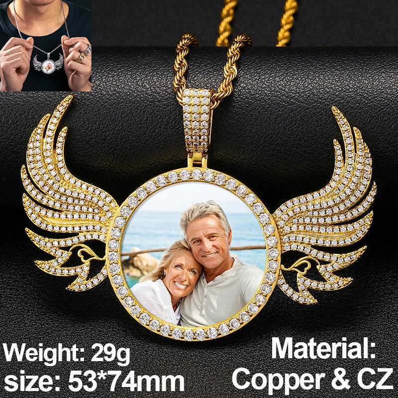 New Custom Photo Memory Medallions Pendant Necklace Round Heart Rectangle Triangle Hip Hop Jewelry Personalized Cubic Zircon