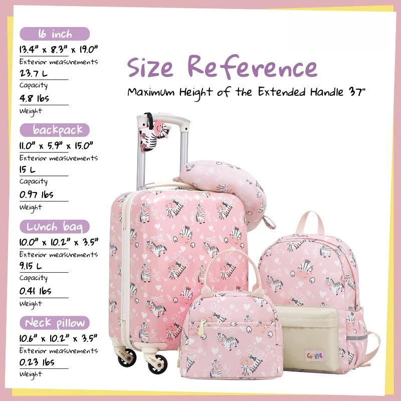 Kid’s Luggage Set 5 Piece Suitcase Set 16’’ Carry on Hardside Spinner Toddler Luggage Travel Rolling Luggage Girls Boys