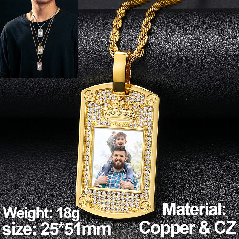 New Custom Photo Memory Medallions Pendant Necklace Round Heart Rectangle Triangle Hip Hop Jewelry Personalized Cubic Zircon
