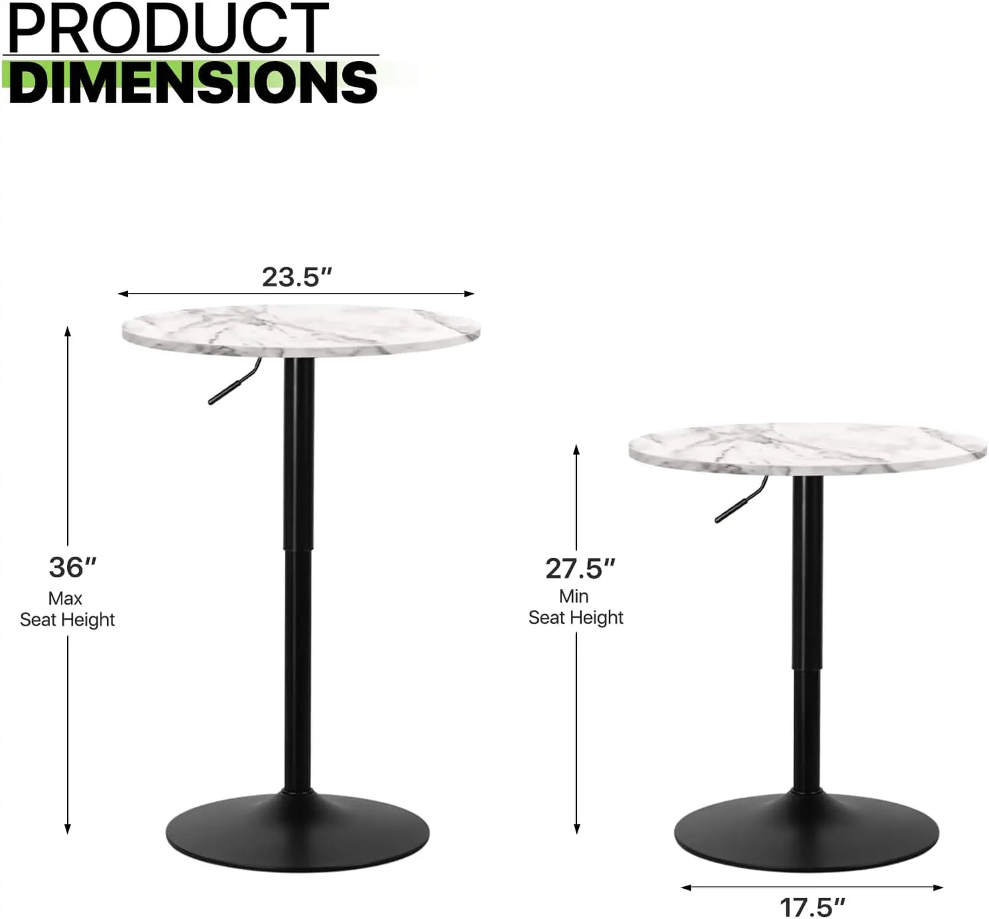 Magshion 23.5'' Round Adjustable Height Wood Bar Pub Table Adjustable Range 27.5""-36"" Living Room Dining Room Bar Cocktail