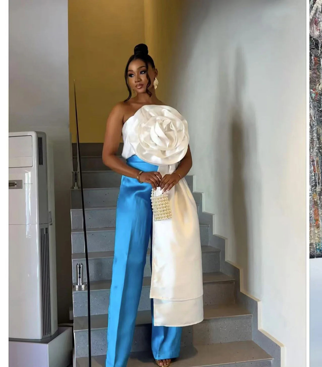 CM.YAYA Women Fashion 3D Flower Applique Strapless Side Crop Top 2025 Summer Vintage Streetwear INS Asymmetrical Tee Tops