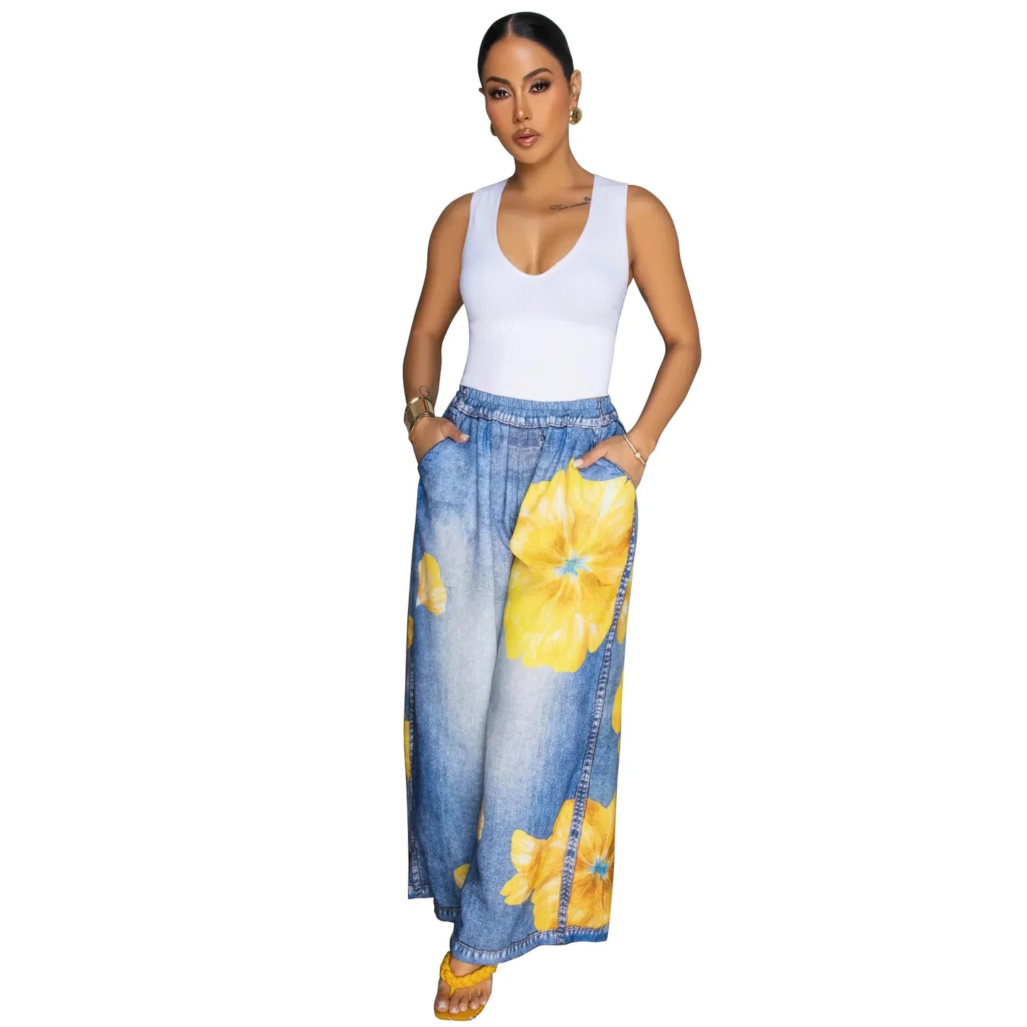 Casual Printed Wide Leg Pants Women's Loose Fit Trousers Comfortable Fashionable Female Clothing Long Pants from Mainland China