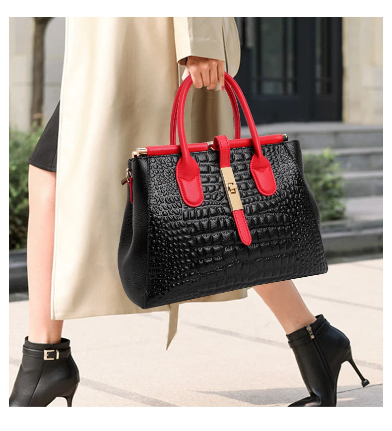 New Crocodile Pattern Women's Handbag Fashionable and Trendy Large Capacity Luxury Cowhide Commuter Shoulder Bag