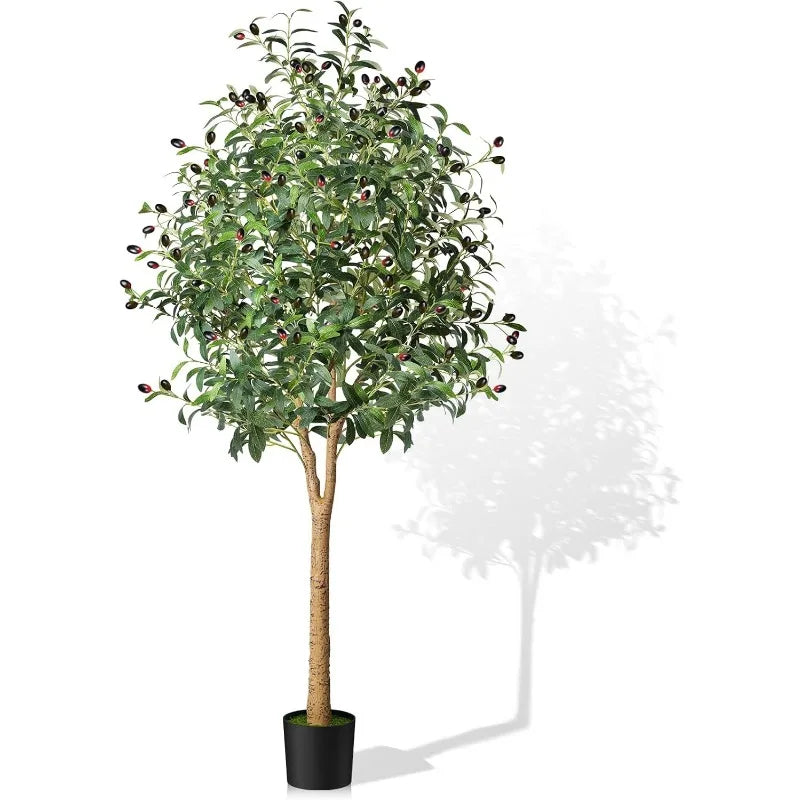 Artificial Olive Tree, Tall Faux Silk Plant Artificial Tree in Indoor Potted Oliver Branch Leaves and Fruits