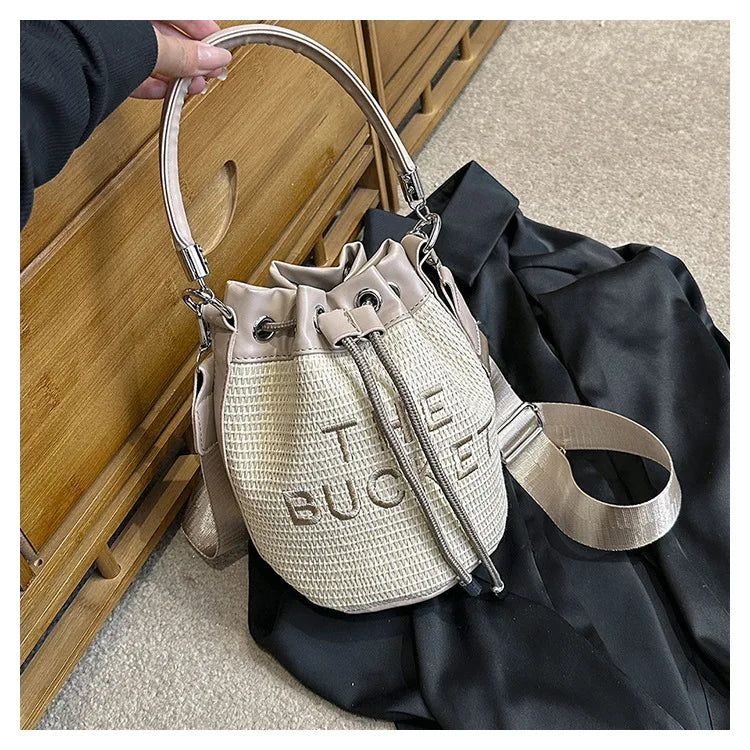 New Fashion Women's Bucket Bag Trend Brand Straw Shoulder Bag High Quality Casual Elegant Crossbody Bag Designer Luxury Handbag