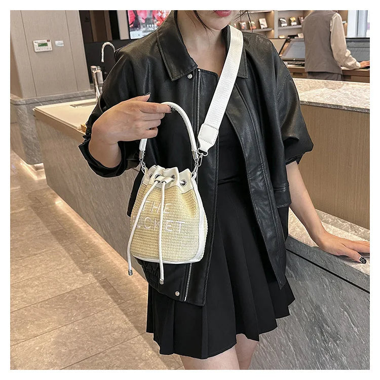 New Fashion Women's Bucket Bag Trend Brand Straw Shoulder Bag High Quality Casual Elegant Crossbody Bag Designer Luxury Handbag