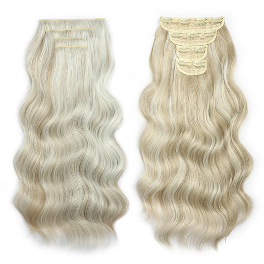 4PCS Clip in Hair Extensions Synthetic 22Inch Long Spiral Wavy Curl Natural Thick Hairpieces for Women Light Brown
