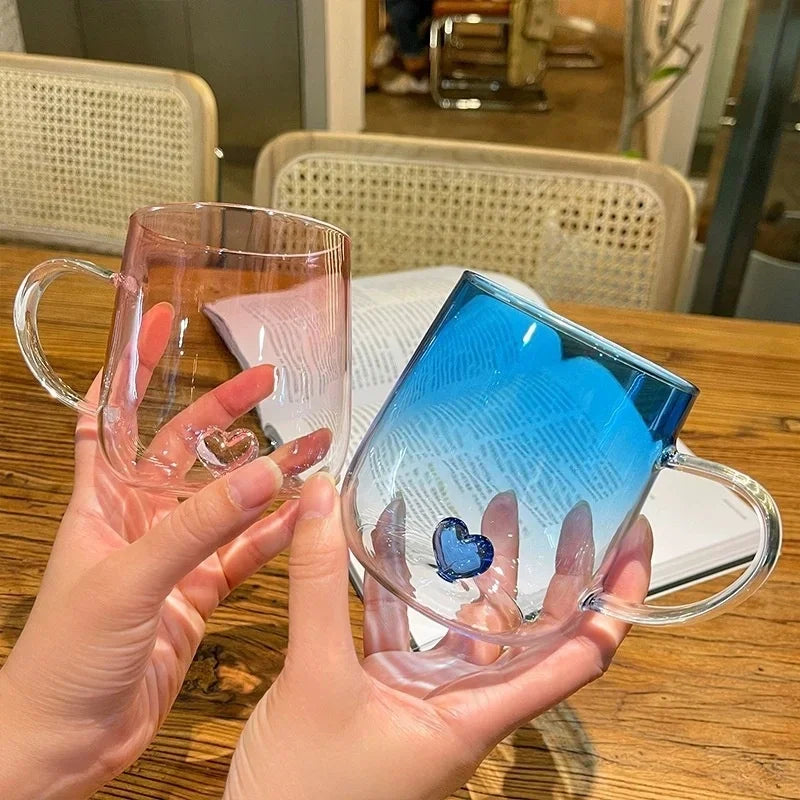 400mL 3D Love Gradient Transparent Glass Coffee Mug Milk Juice Couple Pair Cup Lady Office Afternoon Tea Party Drinkware Mom mug