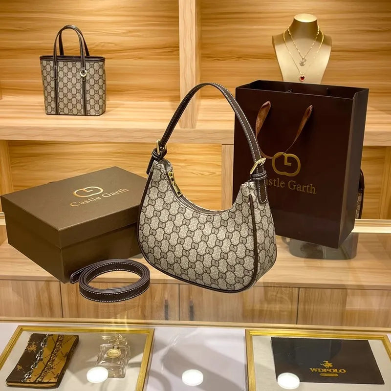 Luxury Brand High-end Vintage Flower Underarm Women's Crescent Bag Fashionable Niche Moon Design Crossbody Shoulder Bag