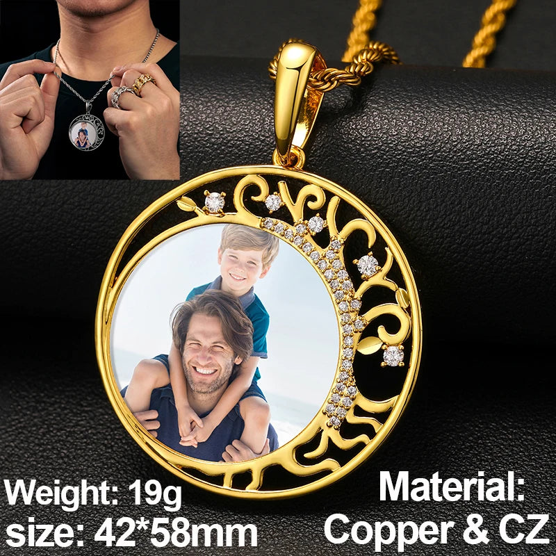 New Custom Photo Memory Medallions Pendant Necklace Round Heart Rectangle Triangle Hip Hop Jewelry Personalized Cubic Zircon
