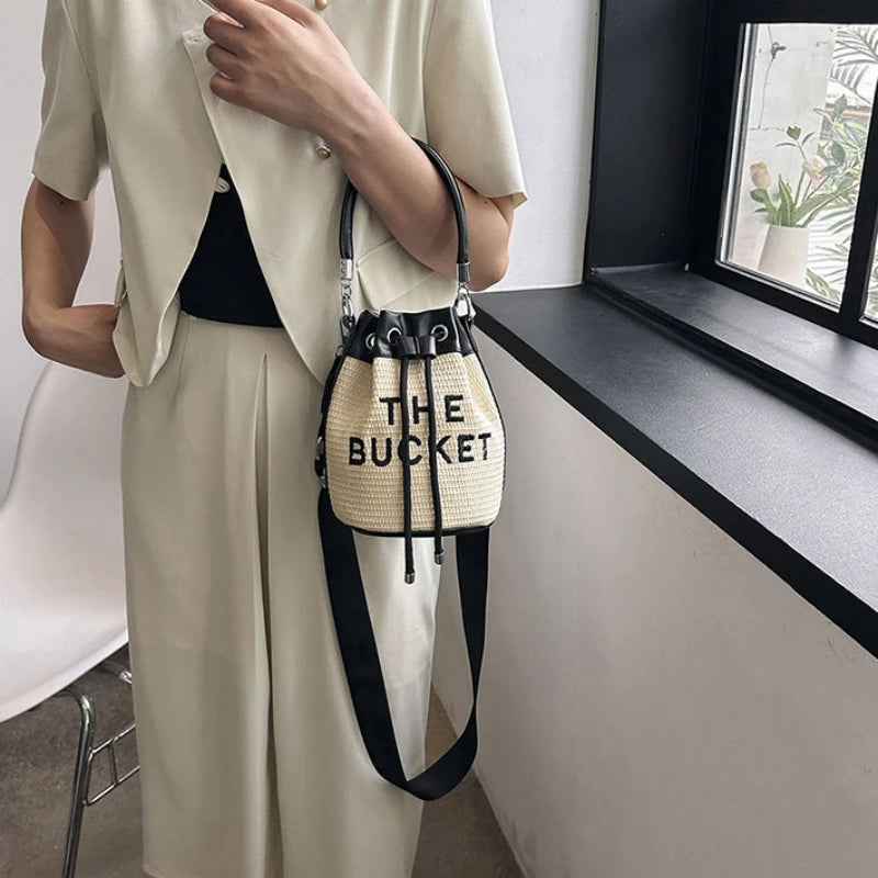 New Fashion Women's Bucket Bag Trend Brand Straw Shoulder Bag High Quality Casual Elegant Crossbody Bag Designer Luxury Handbag