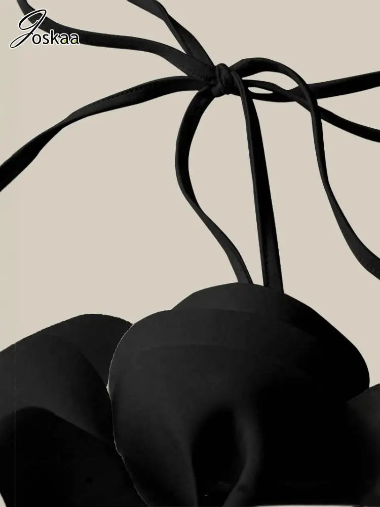 Joskaa 2025 Summer Women's 3D Flower Chic Tops Sexy Halter Lace-Up Backless Crop Camisole Vacation Party Club Beachwear S-XXL