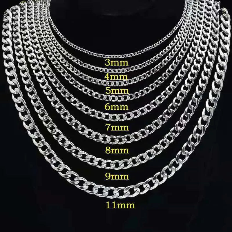 HNSP 316L Stainless Steel Cuban Flat Chain Necklace For Men Male Neck Jewelry Accessories