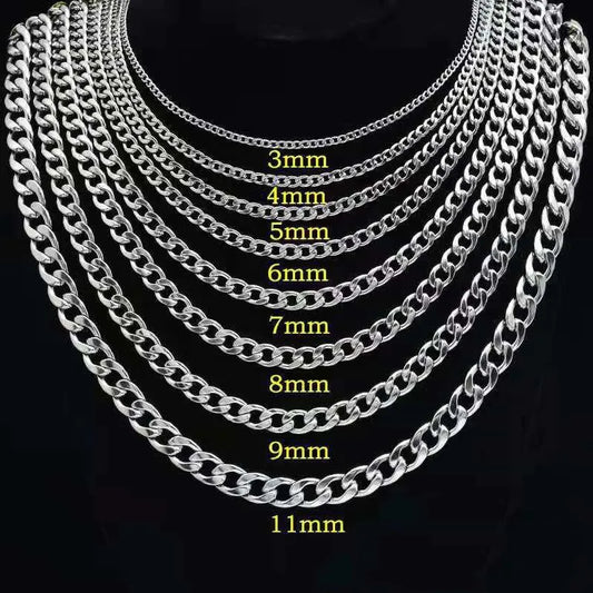 HNSP 316L Stainless Steel Cuban Flat Chain Necklace For Men Male Neck Jewelry Accessories