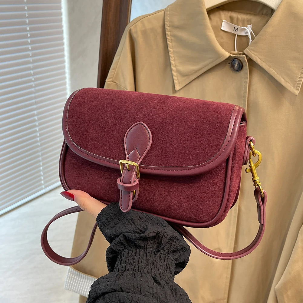 Korean Fashion New Small Square Bag Shoulder Bags Brown Niche Retro Suede Surface Leisure Versatile Trend Lady Crossbody Bags
