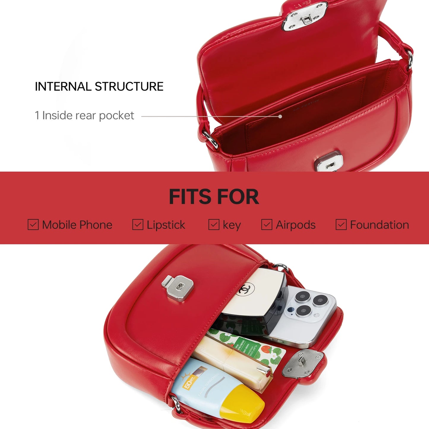 LA FESTIN Designer Women's bag Small Bag 2024 New Crossbody Shoulder Messenger Bag Women's Leather Bag Handbag Fashion Bag