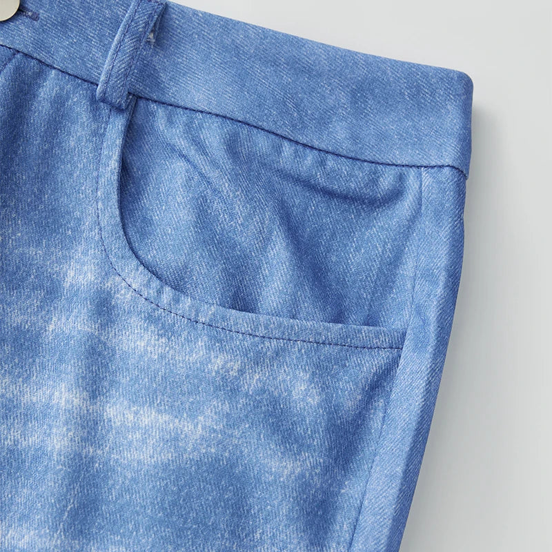 Puloru Stylish Floral Print Blue Flared Pants with Pockets Women's Mid-Rise Casual Slim Fit Bell-Bottoms Long Trousers Plus Size