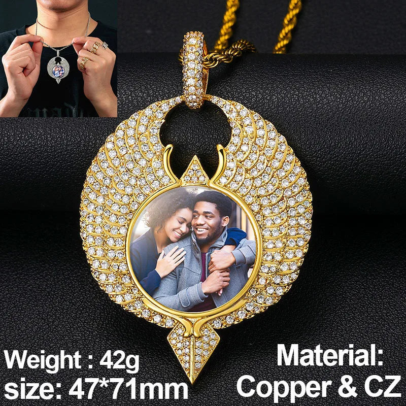 New Custom Photo Memory Medallions Pendant Necklace Round Heart Rectangle Triangle Hip Hop Jewelry Personalized Cubic Zircon