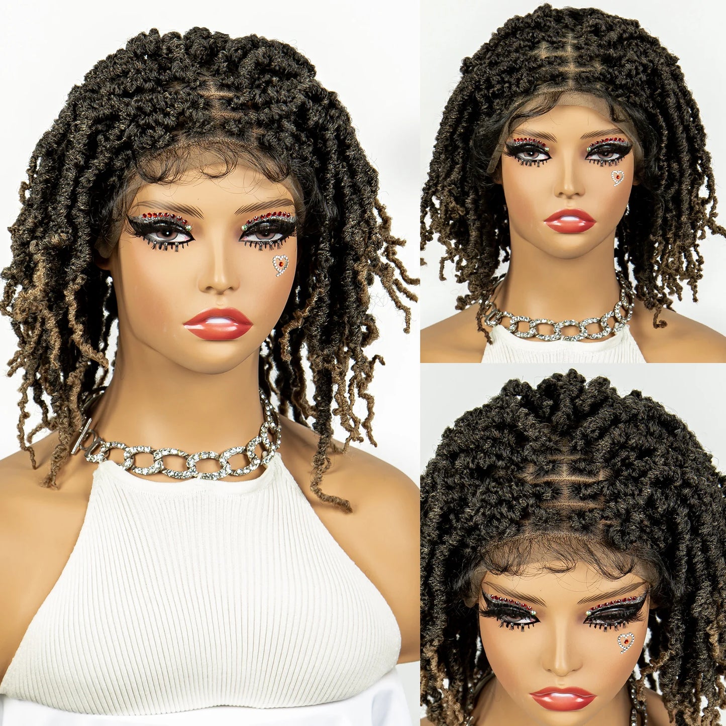 14inch Short Dreadlock Braided Wigs Synthetic Lace Front Knotless Box Braids Wig Faux Locs Braided Wigs with Baby Hair for Women