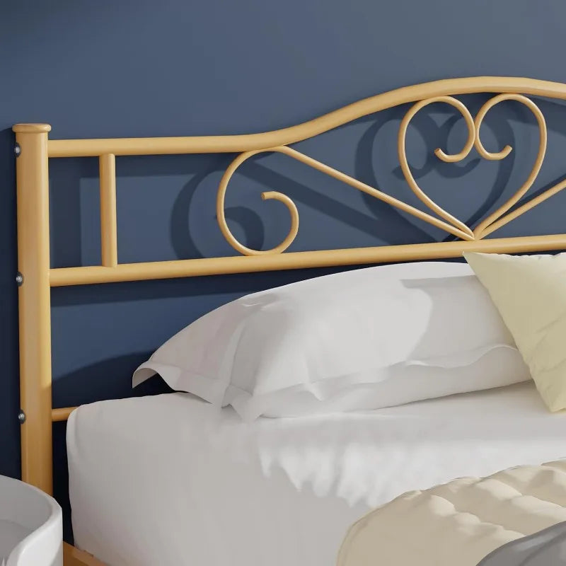 Metal Platform Bed Frame with Headboard & Footboard, Steel Slats Mattress Foundation, No Box Spring Needed, Queen, Gold