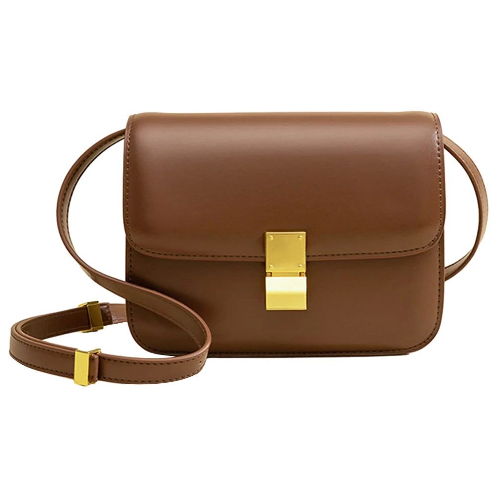 Leather Shoulder Bag for Women Small Square Bag Metal Lock Fashion Messenger Bag Luxury Designer Handbag Casual Commuting Bag