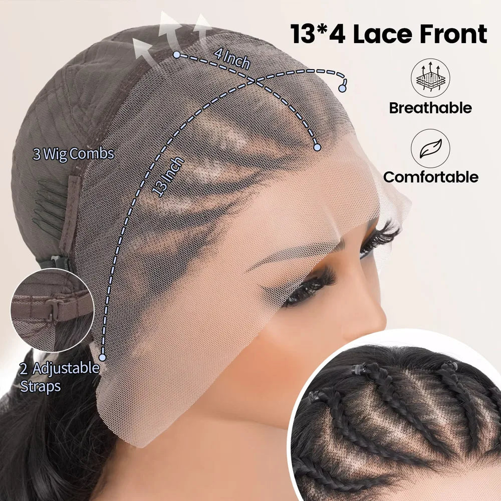 13X6 Lace Front Braided Wigs for Black Women Synthetic Short Straight Bob Wigs with Braid 12 Inch Short Cornrow Braided Wigs