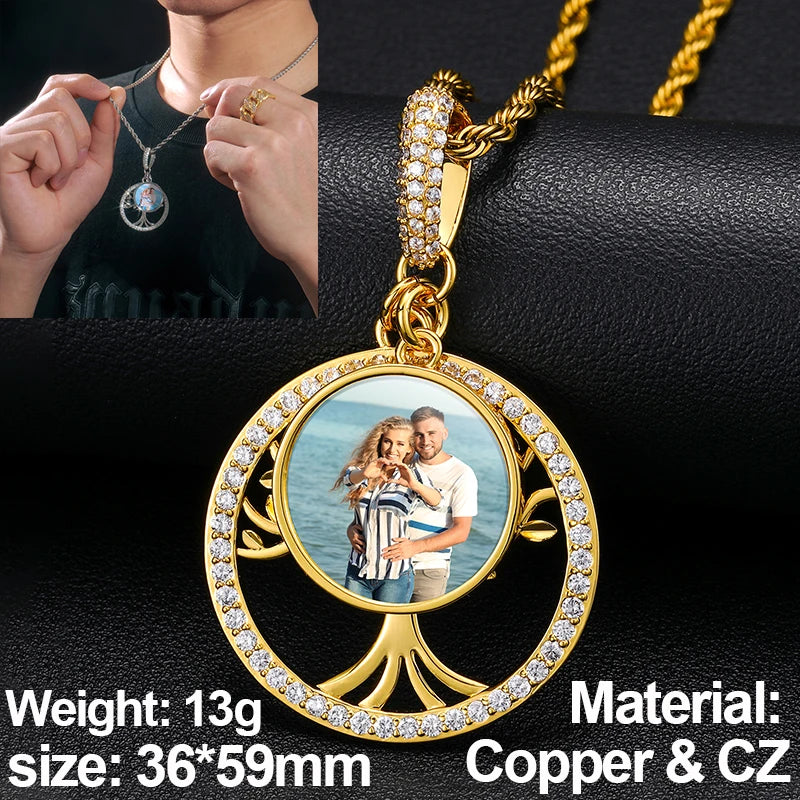 New Custom Photo Memory Medallions Pendant Necklace Round Heart Rectangle Triangle Hip Hop Jewelry Personalized Cubic Zircon