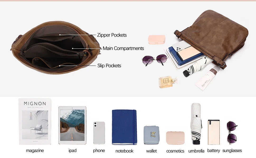 KL928 Large Purses for Women PU Leather Shoulder Handbag Crossbody Hobo Bags Ladies Tote Bags with Adjustable Shoulder Strap