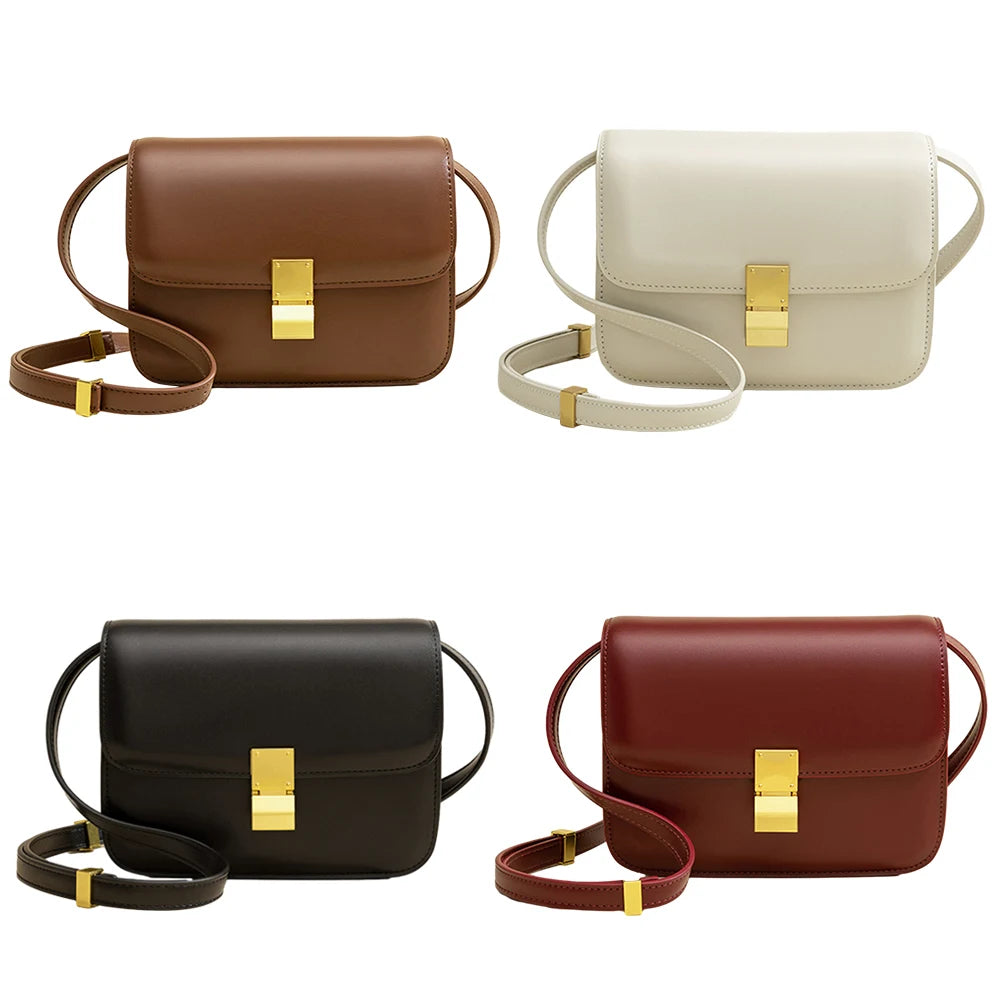 Leather Shoulder Bag for Women Small Square Bag Metal Lock Fashion Messenger Bag Luxury Designer Handbag Casual Commuting Bag