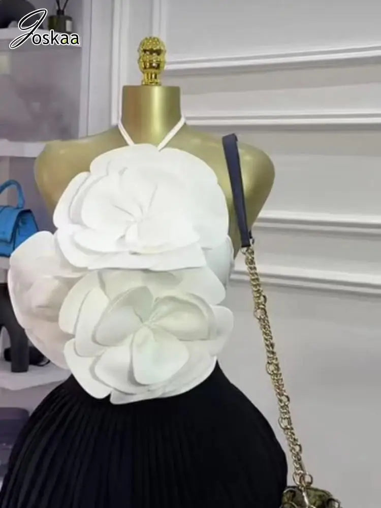 Joskaa 2025 Summer Women's 3D Flower Chic Tops Sexy Halter Lace-Up Backless Crop Camisole Vacation Party Club Beachwear S-XXL