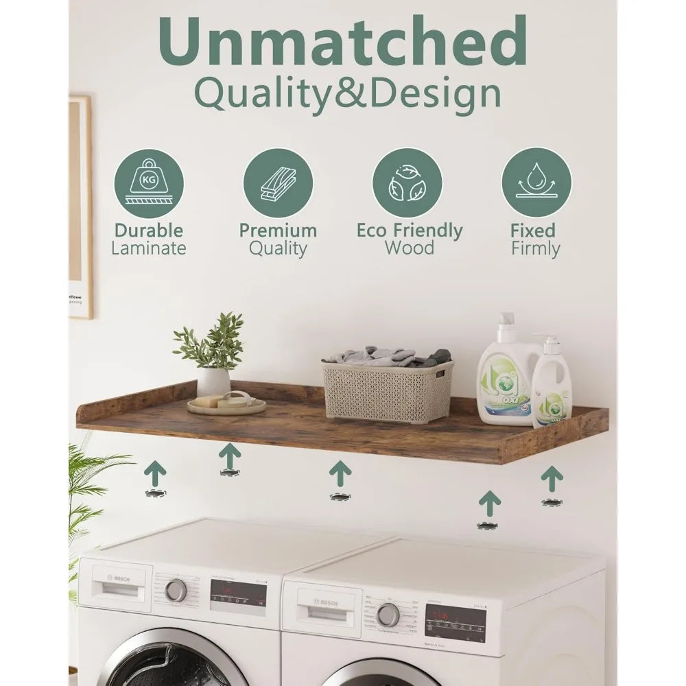 Washer Dryer Countertop,Laundry Countertop with Edge Rails,27.5" W x 54" D Wood Countertop For Washer,Laundry Machine Topper