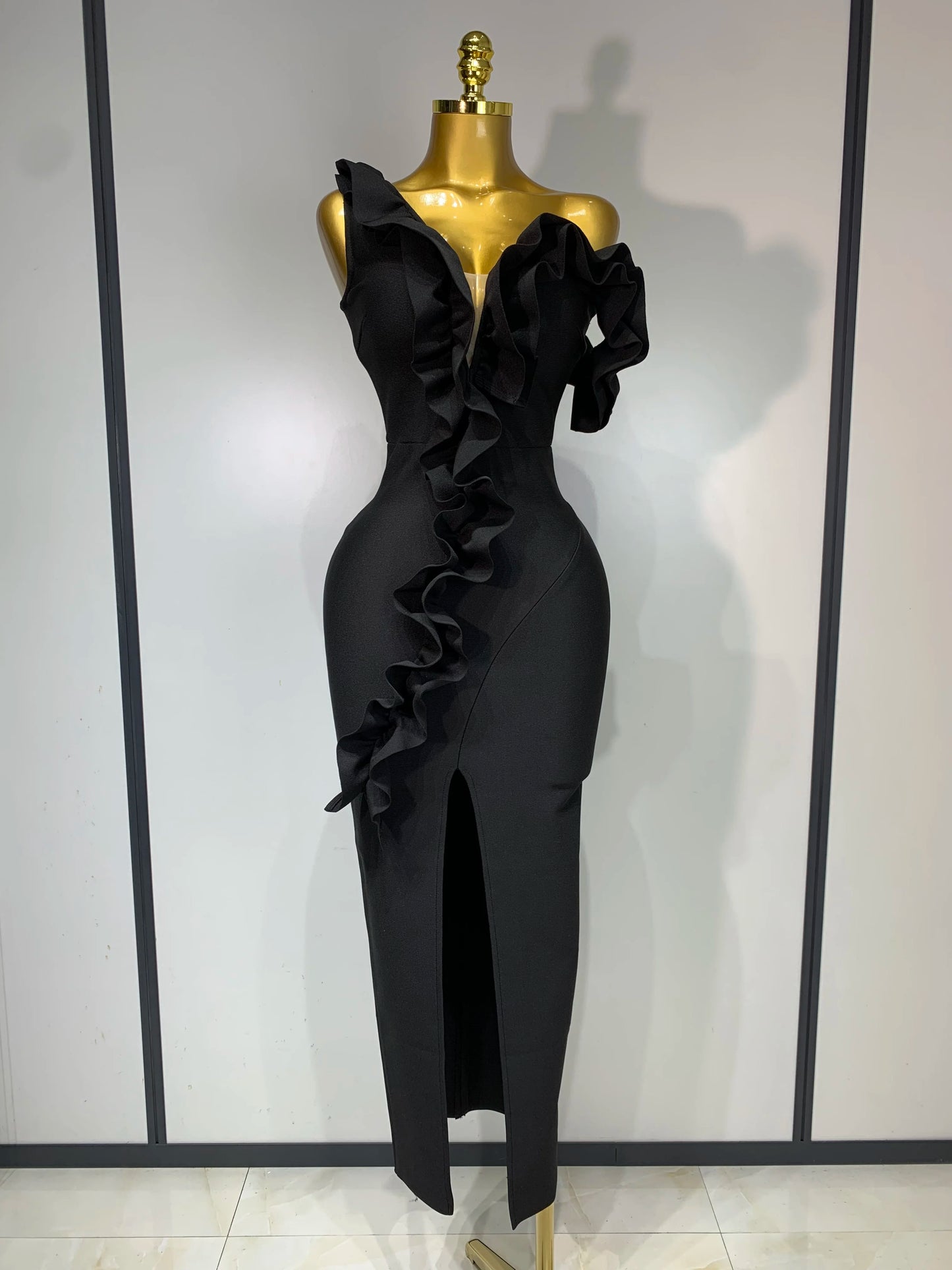 Women Sexy Backless Ruffles Bodycon Split Bandage Dress 2025 Celebrity Elegant Evening Party Luxury Birthday Dresses