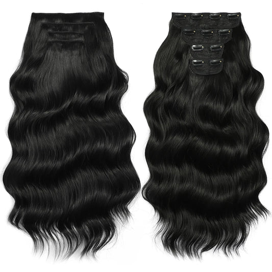 4PCS Clip in Hair Extensions Synthetic 22Inch Long Spiral Wavy Curl Natural Thick Hairpieces for Women Light Brown