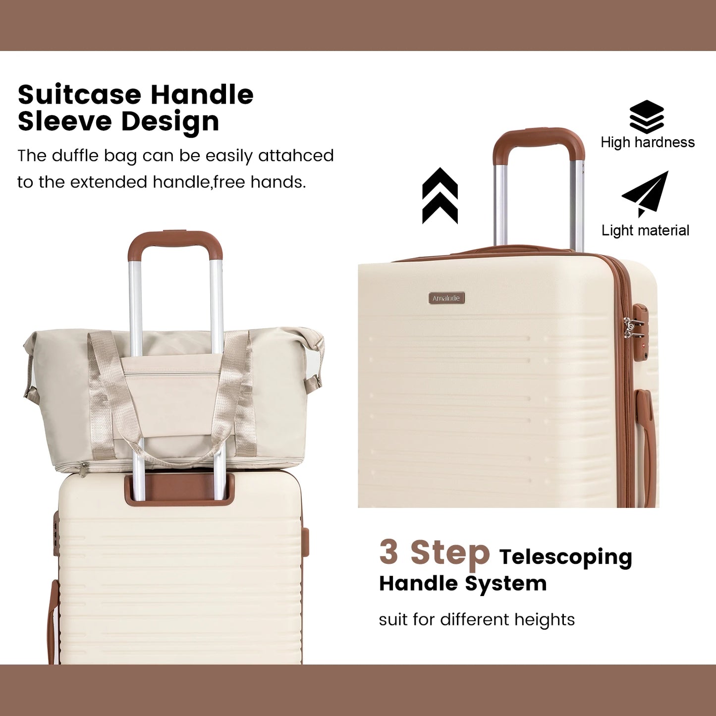 Luggage sets 5 Pieces,Hardshell Suitcase set with Double Spinner Wheel,Travel Case with TSA Lock and Weekend Duffle Bag