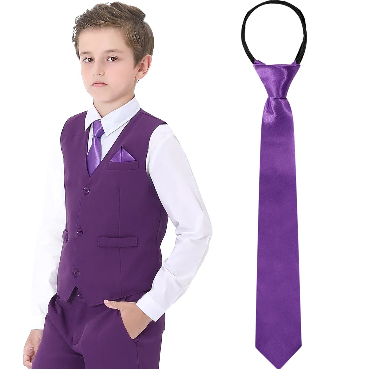 Boys Girls Neckties Kids Zipper Solid  Adjustable Accessories Teenager Students Photograph Perform Tie 6-16 Years Old