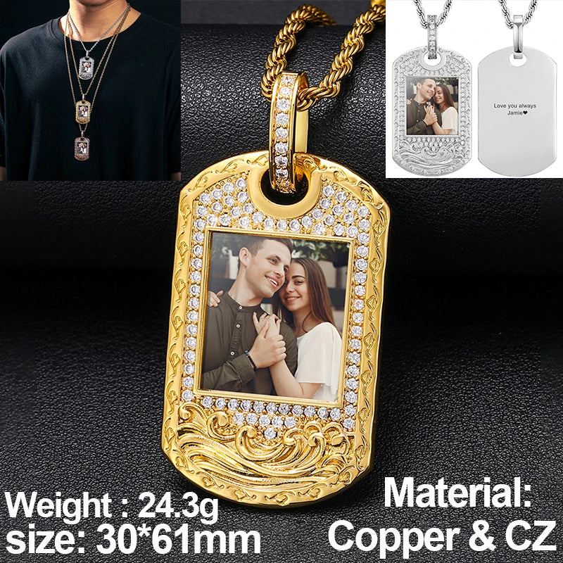 New Custom Photo Memory Medallions Pendant Necklace Round Heart Rectangle Triangle Hip Hop Jewelry Personalized Cubic Zircon