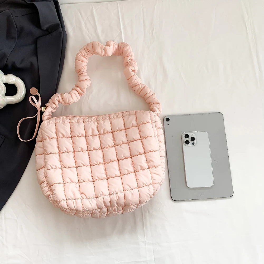 Lattice Pattern Shoulder Crossbody Bags Pleated Bubble Handbags Women Large Capacity Tote Bags Padded Ladies Quilted Shopper Bag
